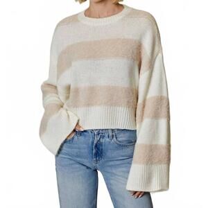 NEW DAGNE DOVER blush stripe crew sweater in cream